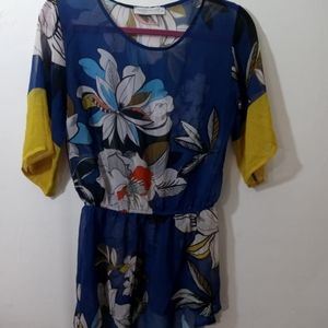 Blue floral chiffon top.